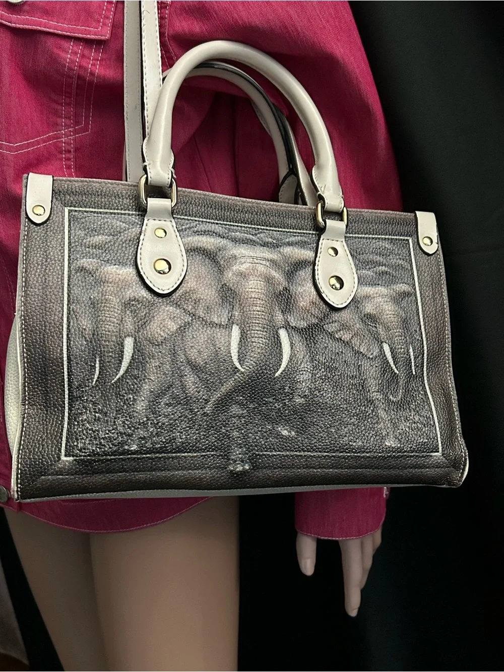 BFlairs Women’s Handbag with Elephant Print Gray & Cream